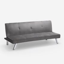 Divano Letto 3 Posti Design Clic Clac Reclinabile Tessuto Velluto Explicitus - Grigio Scuro