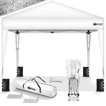 Tillvex Pavillon 3x3m Wasserdicht Weiß + 4er Set Sandsäcke Pop-up Faltpavillon Stabil & Höhenverstellbar Gartenzelt Uv Schutz 50+ Partyzelt Mit Tasche