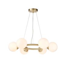 Merano Grosseto Plafonnier Suspendu Globe, Plaque En Laiton Satiné, Verre Blanc Brillant