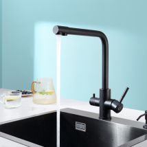Grifo De Cocina De 3 Vías, 3 En 1 Grifo Mezclador De Cocina Para Sistema De Ósmosis, Grifo De Agua Limpia Con 2 Palancas De Control Separadas Negro - 