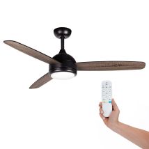 Ventilador De Techo Kekai Siroco Negro Dc 132x40cm 55w Negro Con Aspas De Madera, Luz Regulable, Temporizador Y Aplicación Smart
