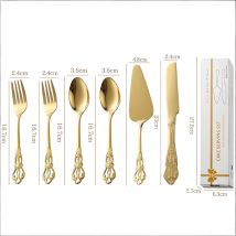 Service À Dessert 6 Pièces En Inox Style Baroque – Avec Spatule À Gâteau Et Couteau À Pizza, Design Relief Haut De Gamme, Doré – Idée Cadeau