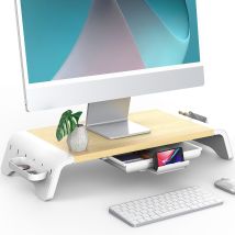 Fenge Réhausseur D'Écran D'Ordinateur En Bois,moniteur Stand Avec Tiroir,support De Moniteur/pc/tv/imprimante (aucun Montage Requis) 52x23,5x8,9cm 