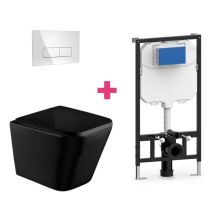 Hänge-wc Pisa Komplett-set Schwarz Mit Rechteckiger Chromfarbender Drückerplatte