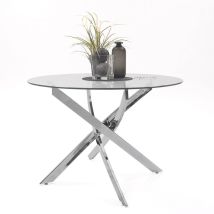 Homely - Mesa De Comedor Redonda Dalila Cristal Templado Y Pies De Metal Cromado De 110 Cm