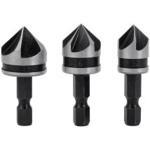Supermarket - 3pcs 1/4 Inch Hex Hcs Countersink Drill Bit 5 Flutes Countersink Sink Countersink Bit 12mm/16mm/19mm For Wood Metal
