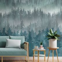 Photo Wallpaper Wall Profhome 391813 Hot Embossed Non-woven Wallpaper Smooth With Forest Motif Matt Blue Pastel Turquoise Teal Grey Blue 1,59 M X 2,8 