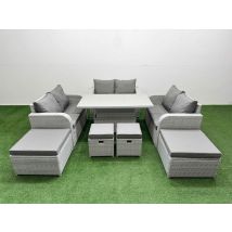 8 Pcs Rising Dining Table Set Inclining Love Sofa Seat 2 Big Footstool 2 Small Stool Light Grey - Fimous