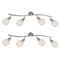 2er Set Led Deckenstrahler 4-flammig, Glasschirme Satiniert, Breite 70cm