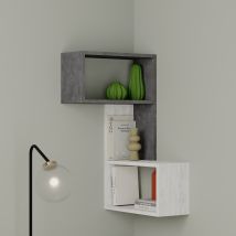 Eckregal Retro Grau/Altweiß – Multifunktionales Bücherregal für Wohnzimmer, Pflanzenständer, Verkaufsregal – 66949428
