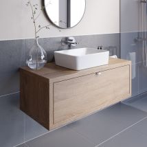 Vitusso - Bathroom Oak Wall Hung Vanity Unit And Basin Sink Cabinet Storage 1100mm With 480mm Rectangular White Basin