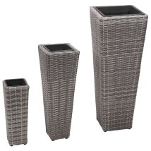 Jardinera Elevada Para Plantas Y Flores Juego De 3 Piezas Resina Tejida Gris 020001345