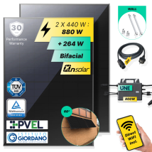 Kit Solar Enchufable Performance Wall 880 Wp, 2 Paneles Qn 440wp + 1 Microinversor 800w Con Wifi Incluído + Cable 3m + 2 Fijaciones 60o - Robinsun