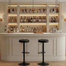 Lot De 2 Tabourets De Bar Réglables En Hauteur, Pivotants À 360°, Rembourrés Et Sans Dossier, En Polyuréthane Noir, Pour Cuisine Et Bar