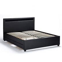 Llb Living Life Bed – Lit Double 160x190 Cm À Led Avec 2 Tiroirs – Structure En Bois Fsc Et Métal – Tissu Similicuir Facile À Nettoyer – Éclairage Led