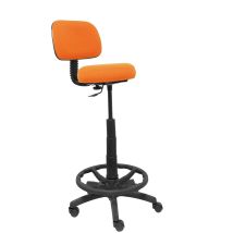 Taburete ergonómico regulable en altura – Aro reposapiés de nailon – Respaldo tapizado en tejido bali naranja – Fabricación española