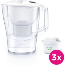 Brita Filterkaraffe - Aluna Calendar Weiß - Kapazität 2,4l Davon 1,4l Gefiltertes Wasser - 3 Maxtra Pro All-in-1 Filter Enthalten
