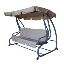 Miami: Xxl Hollywoodschaukel 4-sitzer, Stahlgestell Grau, Bezüge Creme, Umklappbar Als Liegebett 190x100cm + Schutzhülle Aus Polyethylen