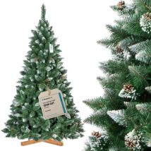 Fairytrees - Weihnachtsbaum Künstlich 220cm Kiefer Mit Christbaum Holzständer Tannenbaum Künstlich Mit Natur-weiss Beschneit Made In Eu