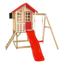 Zwerkules Holzspielhaus / Stelzenhaus "lolla 2", Natur / Rot, Mit Rutsche Und Schaukel