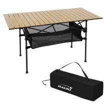 Hauki Campingtisch Faltbar Beige, 118 X 55 X 64,5 Cm, Aluminium Klapptisch, Aufrollbare Tischplatte, Falttisch Klappbar, Gartentisch Balkontisch 