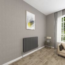 Sky Bathroom - 600x884mm Anthracite Double Flat Panel Radiator Horizontal Central Heating Rad