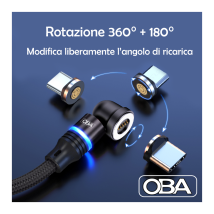 "cavo Di Ricarica Magnetico Universale 3 In 1 Per Type C, Micro Usb E Apple Lightning: Ricarica Rapida E 360°/180°"