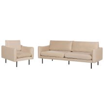Beliani - Velvet Sofa Set 3 Seater Armchair Beige Fabric Black Legs Vinterbro