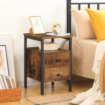 Bedside Table With 2 Drawers, Industrial Sofa Side End Table, Nightstand, End Table With Storage Shelves, For Living Room, Bedroom, Accent Furniture, 