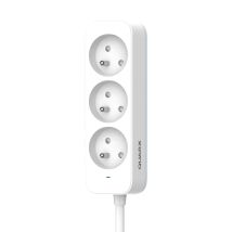 Multiprise QUARX 3 prises 2P+T – Câble 3 mètres – Norme NF – Intensité 16 A – Bi-ton blanc et gris clair
