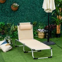 Sedia Da Giardino Reclinabile In Alluminio, 4 Posizioni, Pieghevole, Ergonomica, Rete Beige 170x60x76 Cm Per Terrazzo E Esterni