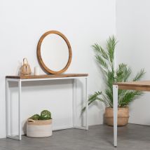 S.d.s - Recibidor Icub Big Wood 80x30x80cm Blanco En Madera Maciza De Pino Acabado Vintage Estilo Industrial Box Furniture