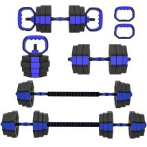 Sportnow Set Pesi Palestra 6 In 1 25kg Con Manubri, Kettlebell, Bilanciere Blu