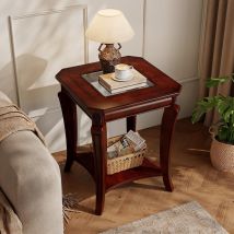 Padma House Rectangle Coffee Table For Living Room, Traditional Tea Table With Storage Shelf, Solid Wood Rustic Center Table Walnut Glass Tabletop, 50