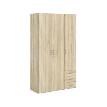 Kleiderschrank Mit Drei Türen Und Drei Schubladen, Eichenfarbe, 115 X 49 X H200 Cm