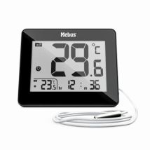 Mebus Digitales Thermometer Innen Und Außen Mit Kabelgebundenem Außensensor, Uhrzeit, Min/max-werte, Farbe: Schwarz, Modell: 48432