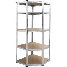 Estantería Almacenaje Esquinera Angular Metálica 180x70x40cm Metálica Galvanizada Modular 5 Baldas Mdf Montaje Suelo Sin Tornillos System Click & Push