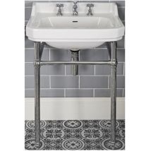 Old London - Milano Richmond - Traditional 560mm X 450mm White Ceramic Bathroom Basin Sink With Chrome Washstand And Integral Towel Rail - 3 Tap Hole