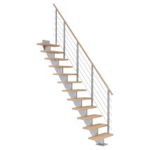 Dolle Mittelholmtreppe Frankfurt Gerade Eiche Weiß, Geölt 65 Cm Breit Für Gh 222 – 258 Cm Uk Metall Perlgrau Mit Geländer