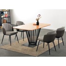 Ihome Furniture And Furnishing - Oak Dining Table Plywood 16090 Cm Top With Black Frame 6 Seater