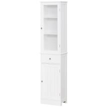 Kleankin - Armario Alto Para Baño Mueble Auxiliar De Baño Con 2 Puertas 5 Estantes Y 1 Cajón Gran Espacio De Almacenamiento Moderno 40x27x171,5 Cm 