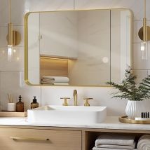 Wandspiegel 75 X 100 Cm, Modernes Design, Goldfarbener Rahmen, Für Bad, Schlafzimmer, Flur & Wohnzimmer, Dekorativer Spiegel, Gold - Lunamirror