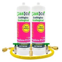 2 Botellas Gas Refrigerante Gasica C10 Compatible Con R32 R410a Válvula Incluida, Manguera Y Adaptador