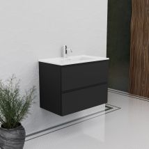 Mobile bagno Rubino L.80 con lavabo ceramica bianca lucida – Nero opaco – 2 cassetti – Inda