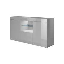 Credenza Con Led Madia Moderna Soggiorno Mobiletto Sala Da Pranza Buffet Cucina 135x73x34cm Modello Sefora Grigio Finitura Lucida
