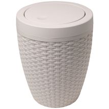 Pattumiera Rotonda In Rattan Sintetico Con Coperchio Basculante, Lino Calico, Swing Bin - Addis