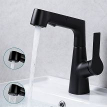 Badarmatur Mit Herausziehbarer Brause, Ultrixe 2 Sprühmodi, Anhebbares Design, Geeignet Für Waschbecken, Heißes Und Kaltes Wasser, Schwarze 