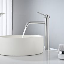 Detbom - Grifo Mezclador De Lavabo Alto Grifo De Baño Para Lavabo Grifo Clásico De Acero Inoxidable Cepillado