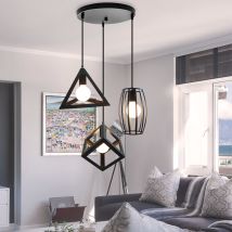 Lampada A Sospensione, 3 Luci Lampada Da Soffitto Con Gabbia Geometrico, Metallo Illuminazione E27 Attacco (nero)