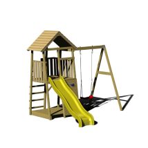 Wendi Toys - Kinderspielhaus, Kletterturm 'biene' Mit Rutsche, Kletterwand Und Schaukel, Holz / Gelb